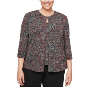 ALEX EVENINGS Jacquard Jacket Size 2X Plus Size 3/4 Sleeve